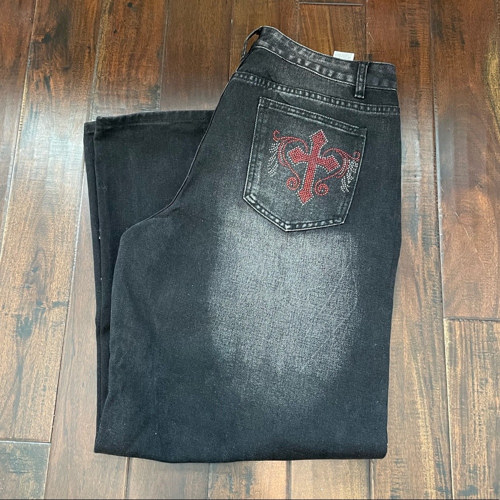 SHEIN Black Jeans rhinestone pockets